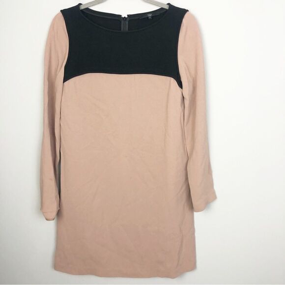 TIBI NEW YORK | Colorblock Long Sleeve Shift Dress Tan & Black Women’s Size 4 - Picture 1 of 11